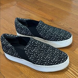 VINCE Black and White Platform Slip-On Sneakers